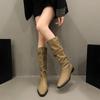 New Style Spring and Autumn Thick Heel Fold Pile Long Knight Boots Pointed Low Heel Casual Elegant Temperament Sleeve Slim Boots