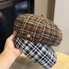 New Autumn and Winter Fashionable Retro Plaid Beret Hat for Women Showing Face Versatile Retro Beret Hat Painter Hat Trend