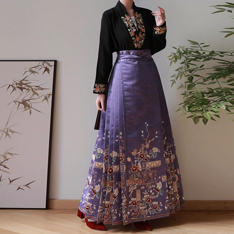 Китайский стиль династии Мин Ханьфу для женщин, универсальная юбка с рукавами-самолетами и лошадиной мордой