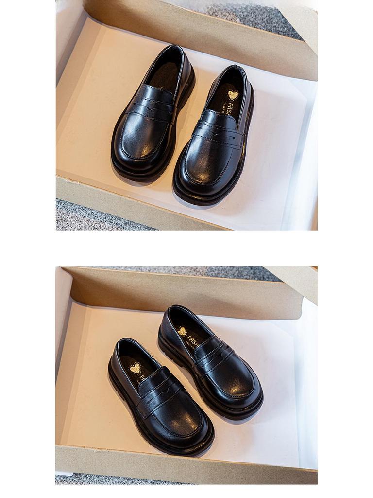 2025 Весна/Осень Ретро Черные Кожаные Туфли для Мальчиков и Девочек - Британский Стиль Мягкая Подошва для Детей