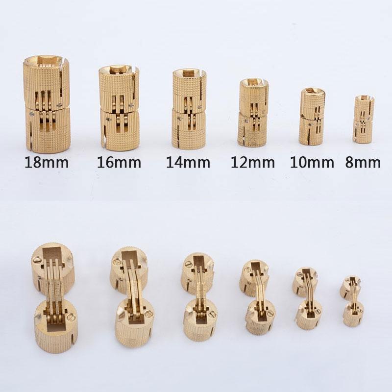 8/10/12/14/16/18mm Copper Barrel Hinges Cylindrical Hidden Cabinet Concealed Invisible Brass Hinges Mount For Furniture Hardware