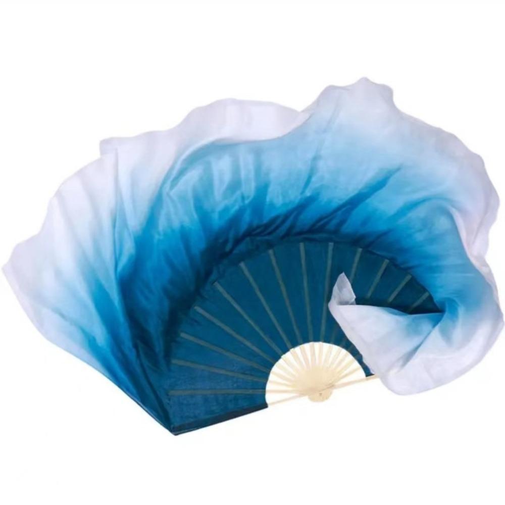 Long Silk Hand Dye Folding Fan Half Circle Belly Dance Fan Durable Classical Dance Fan  For Women