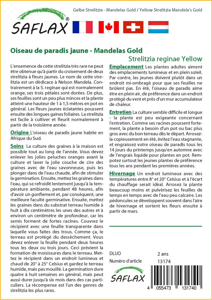SAFLAX Желтая Strelitzia Mandela's Gold - 4 семени - Strelitzia reginae Yellow
