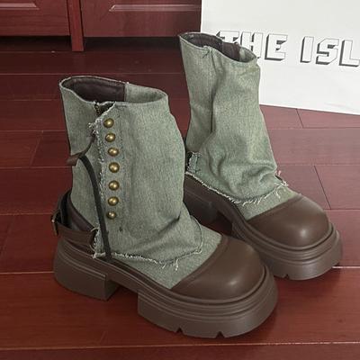 Модные ковбойские сапоги для женщин, плоская платформа, повседневные дизайнерские ботильоны, модная зимняя женская обувь 2025, готические челси, ботильоны для женщин