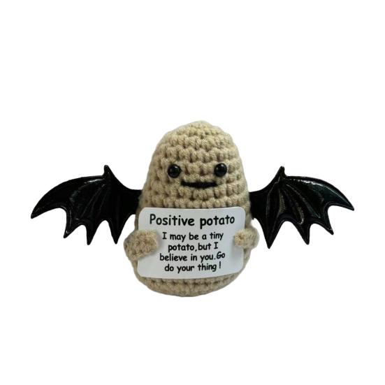 Positive Christmas Crochet Doll with Encouraging Card Emotional Support Handmade Knitting Santa Hat Potato Pickle Decoration Ornament Stress