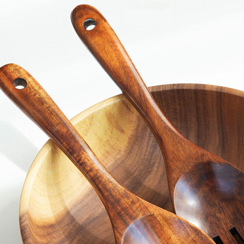 Наборы для салата из акации с салатной ложкой и вилкой из дерева, деревянная вилка-совок, кухонные принадлежности, набор столовых приборов, кухонные принадлежности