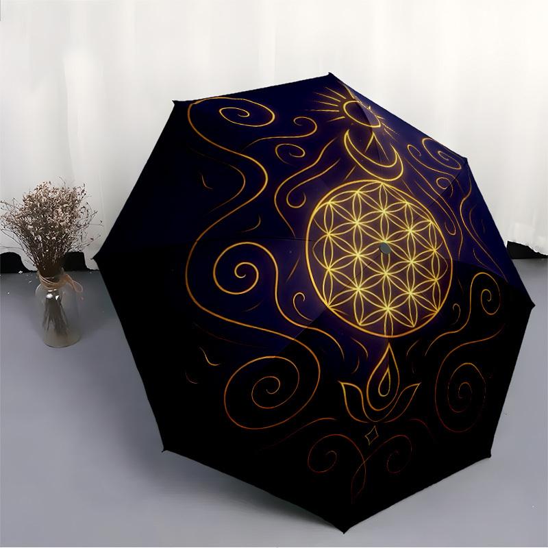1pc Sacred Geometry Mandala Automatic Umbrella - Automatic Opening And Closing, Sturdy Iron Frame, Formal Occasions yy251018210
