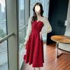 Элегантное красное платье во французском стиле для женщин – весна/осень 2025 г., свадебная помолвка и повседневная одежда