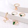 Set Of 5 Golden Rings Retro Punk Vintage Snake Butterfly Green