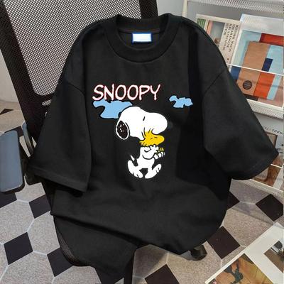 Летний хлопковый топ с коротким рукавом, свободный, с принтом Snoopy, простой, повседневный, стройнящий, лаконичный, женская одежда, топы в стиле Harajuku