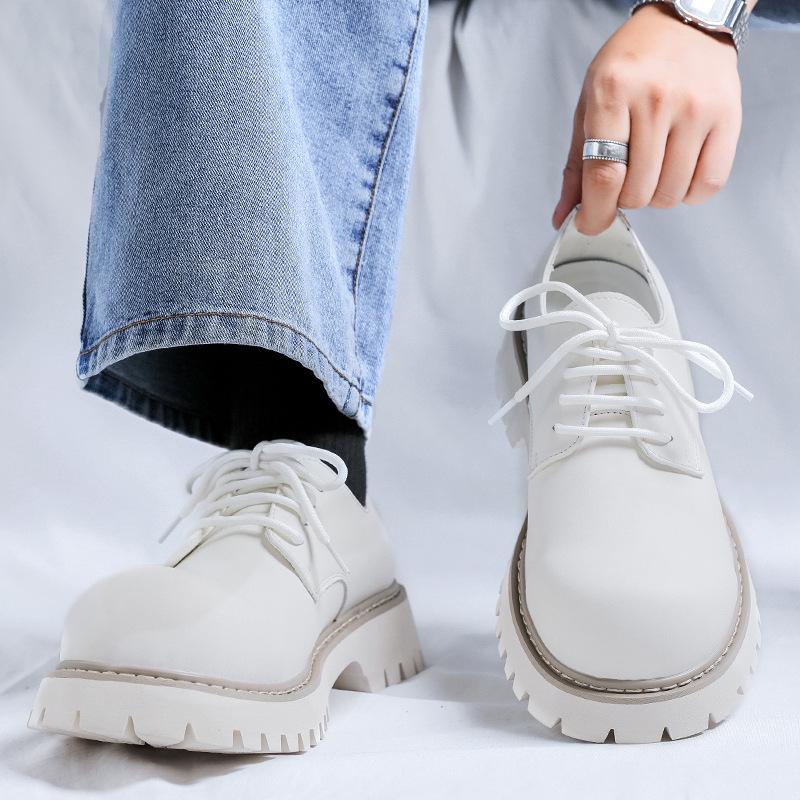 Ретро туфли дерби с толстой подошвой, мужские осенние туфли с большим носком, низкие большие желтые ботинки, кожаные туфли с круглым носком 1035-M