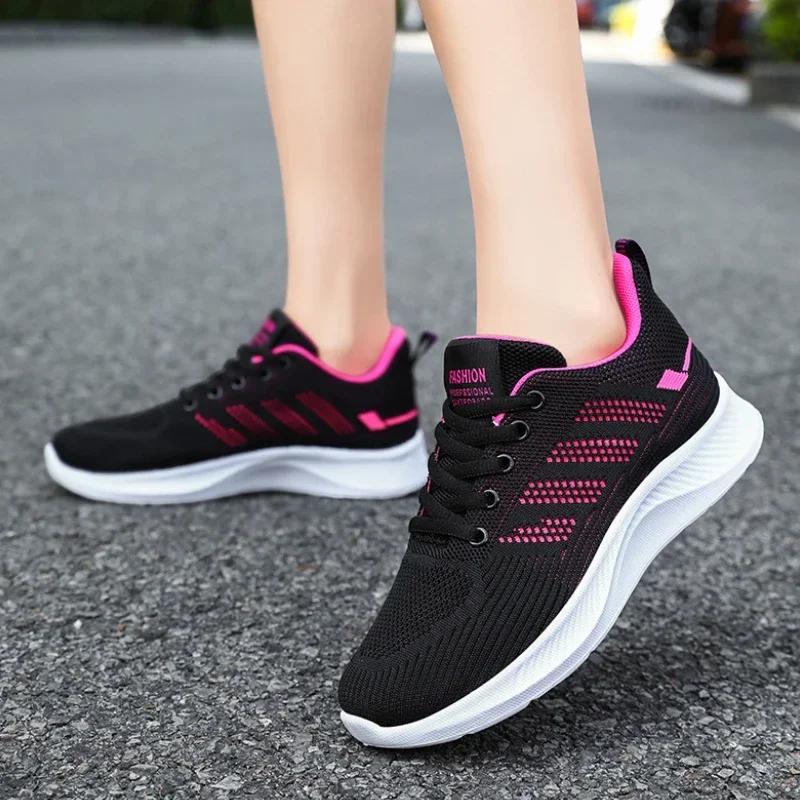 New Women's Shoes Soft Sole Casual Sports Women's Shoes Breathable Single Shoes Flying Weaving Mesh Outdoor Women Running Shoe