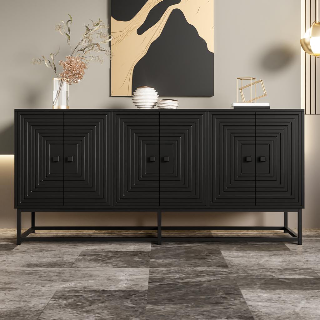 Modern Black Cabinet with 3 Double Doors, Large Storage Space and Matte Surface – Stylish Sideboard for Living Room, Dining Room & Office
