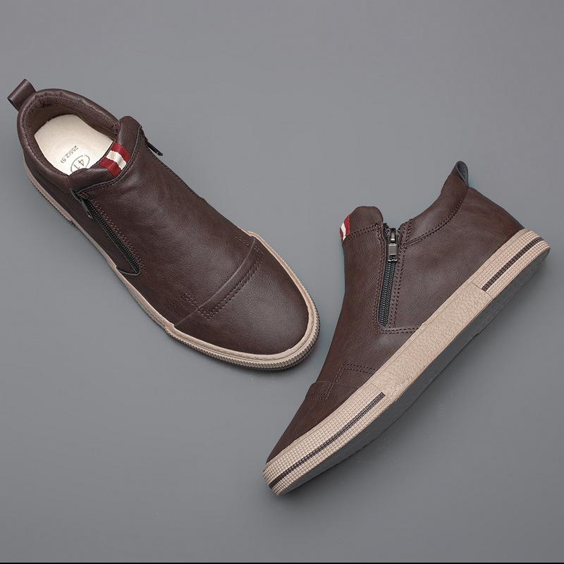 Fashion Slip On Men's Chelsea Boots Spring Fashion High-Top Sneaker Shoes British All-match Casual Leather Shoes Wear-Resistant Shoe