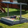 Деревянная песочница с крышей - Springos® - 120 x 120 см - Пропитка на водной основе - Серая - Встроенные скамейки