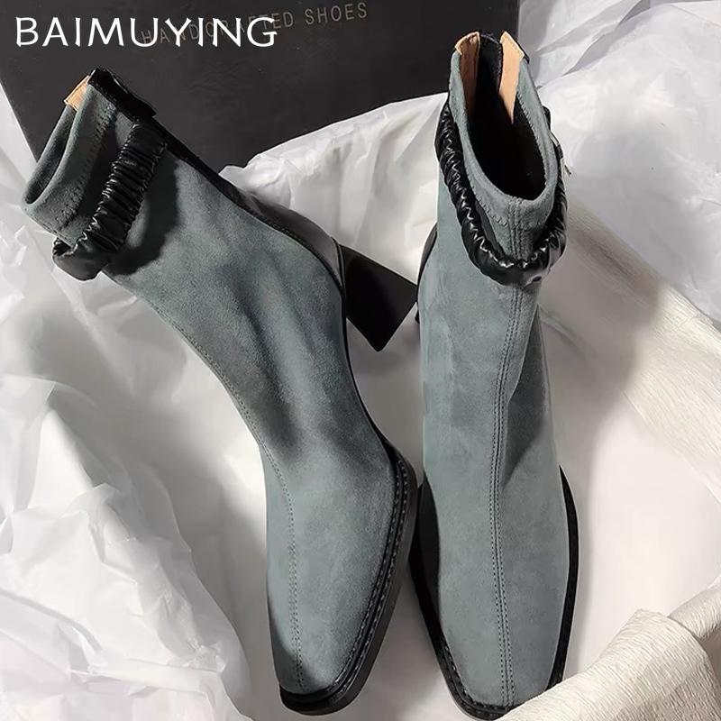 Женские зимние ботильоны на высоком каблуке, замшевые туфли с острым носком, массивные дизайнерские ботинки челси, тренд 2024 года, зимние готические ботинки Botas De Mujer