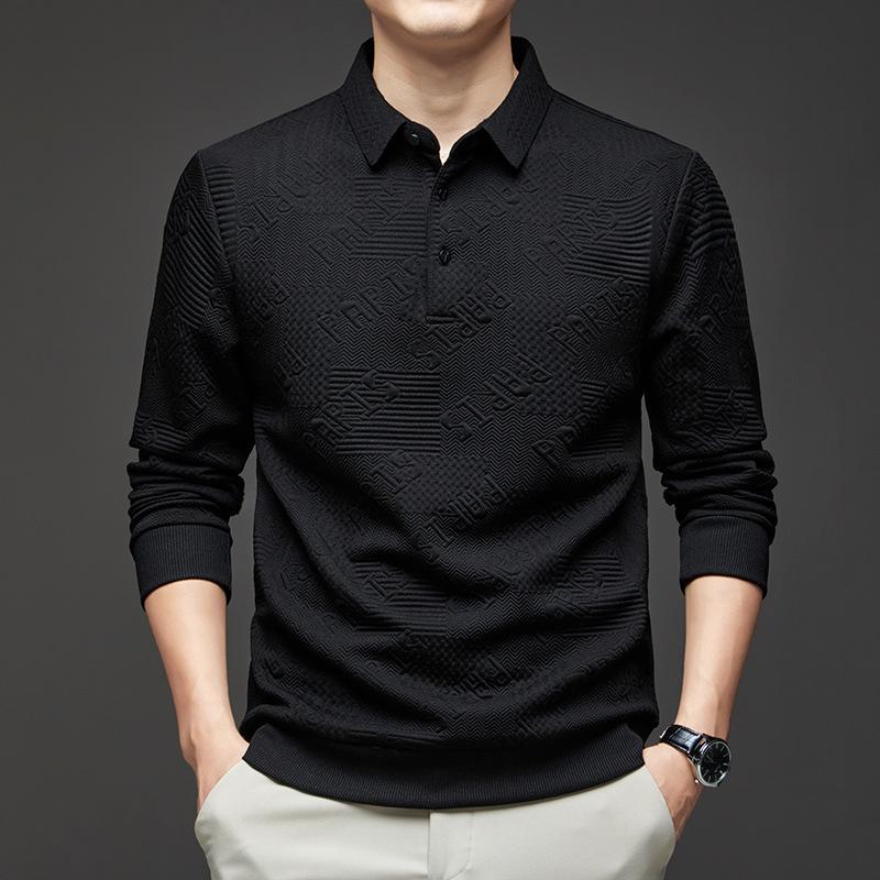 Мужская рубашка поло с лацканами, простая жаккардовая футболка с буквами, повседневная мужская рубашка-рубашка