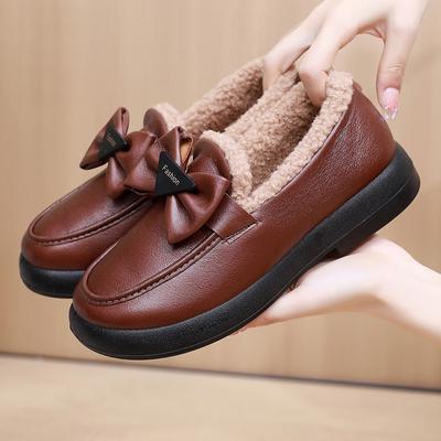 Хлопковая обувь женская зима 2025 бархатные маленькие ароматные ветреные на одной педали утолщенные модные материнские хлопковые сапоги теплые беременные женщины работа кожаные сапоги