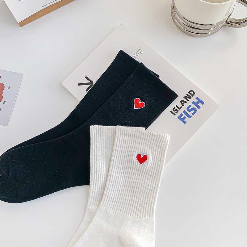 Love Embroidered Socks Women Pure Cotton Sports Short Socks White Black Gift For Girls Ladies Harajuku Kawaii