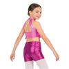Girls Mock Neck Sleeveless Sequin Crop Top Tiered Shiny Metallic Shorts Stage Dance Outfit
