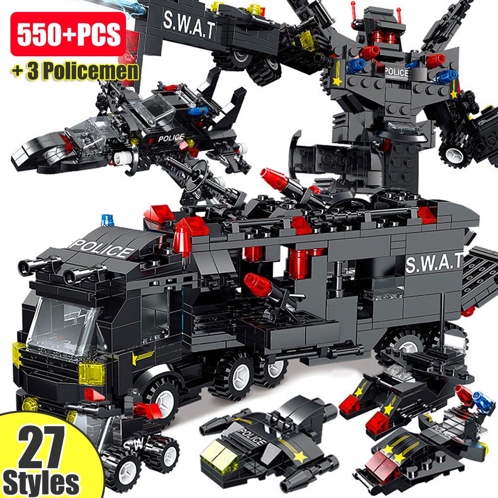1560pcs City Police Station Building Blocks Bricks City SWAT Team Truck Blocks Educational Toy for Boys Children