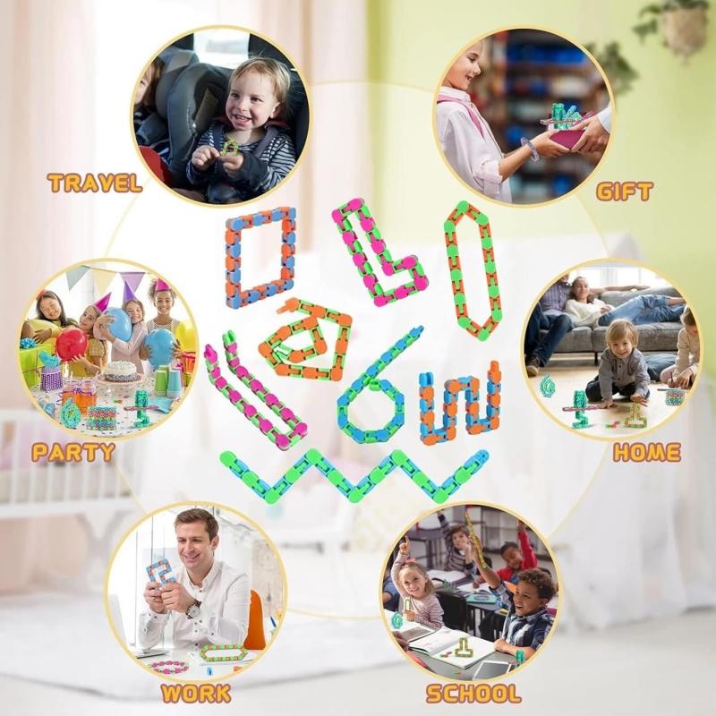 24 звена Wacky Tracks Snap and Click Игрушки-непоседы, Пластиковые цепочки Игрушки-змеи-непоседы, Игрушки для снятия стресса для детей