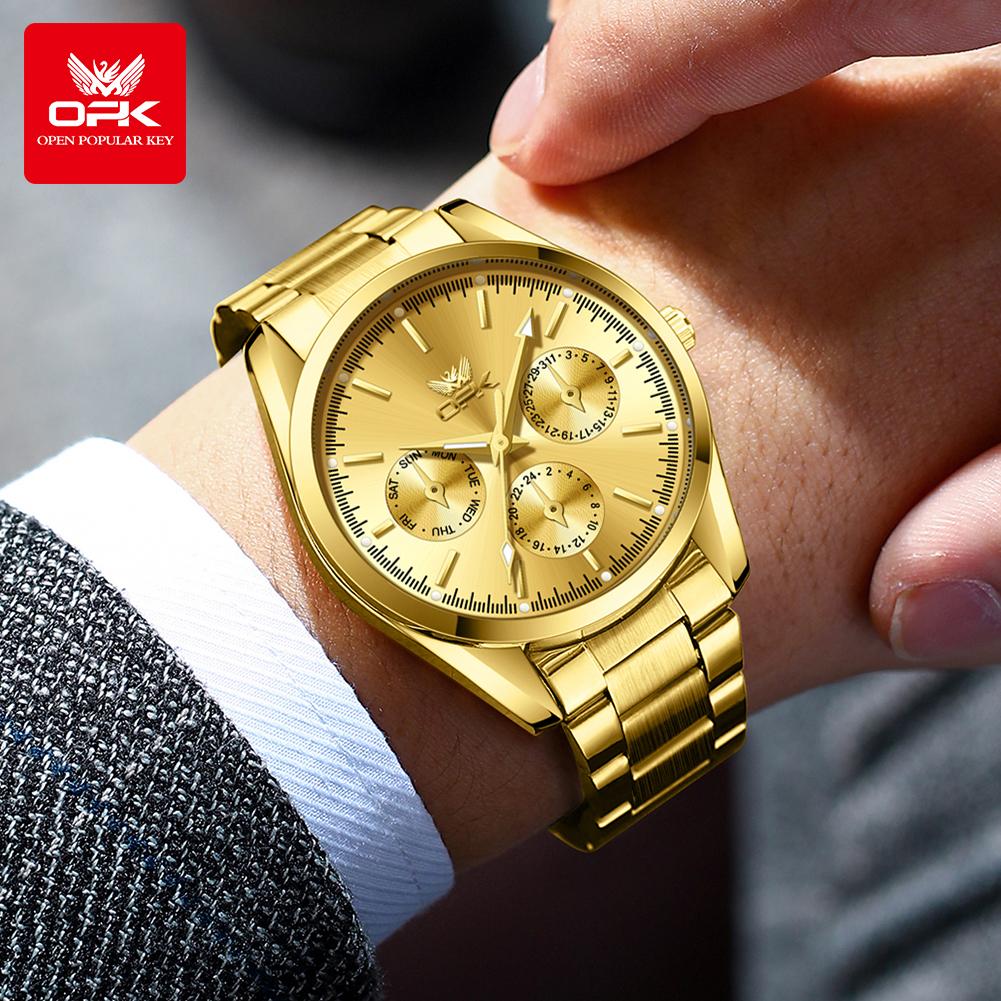 OPK 6024 Mens Watch Original New Fashion Brand Quartz Watch Stainless Steel Waterproof Luminous Three Small Dial Watches For Men