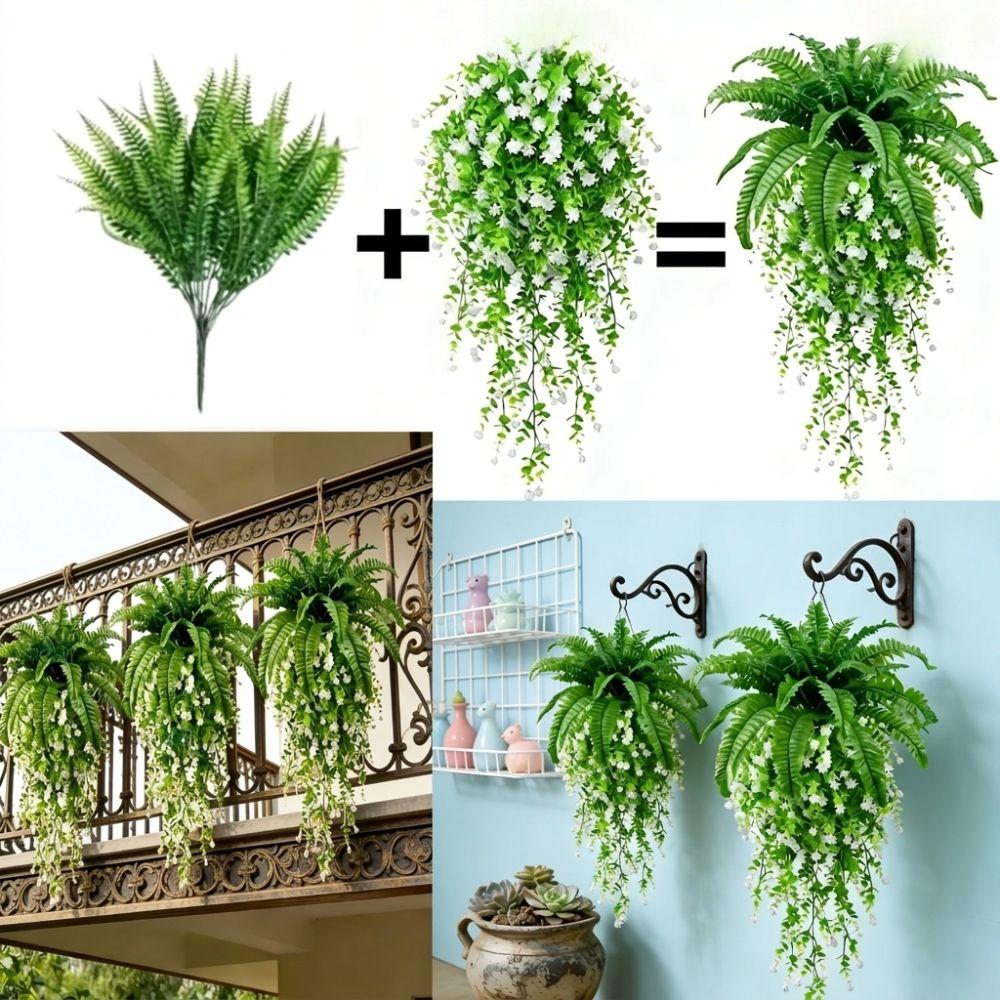 Lush Leaves Fake Fern Hanging Plants UV Resistant Persian Leafs Flower Set Home Decor