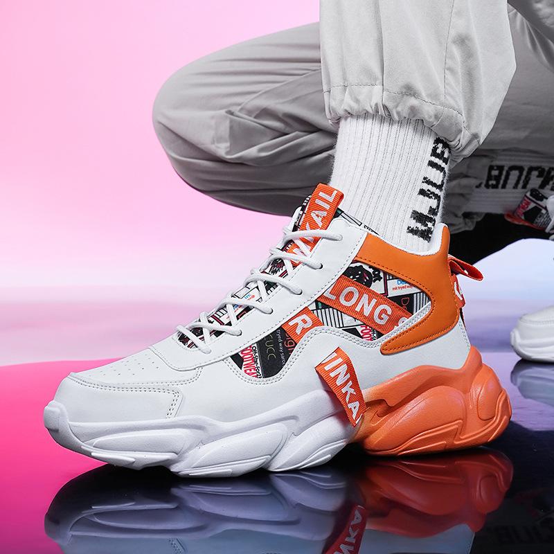 Большие размеры новые повседневные туфли для пар подростков студентов пап высокие кроссовки на платформе кроссовки тренд