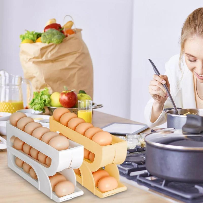 Автоматическая прокручивающаяся полка для яиц, держатель, ящик для хранения, корзина для яиц, контейнер-органайзер, раскладывающийся холодильник, диспенсер для яиц для кухни