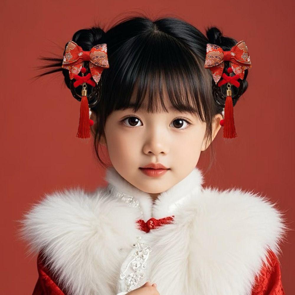 Tassels Children Bow Wig Hairpin Flower Ancient Style Hairpin Chinese New Year Headwear Girls