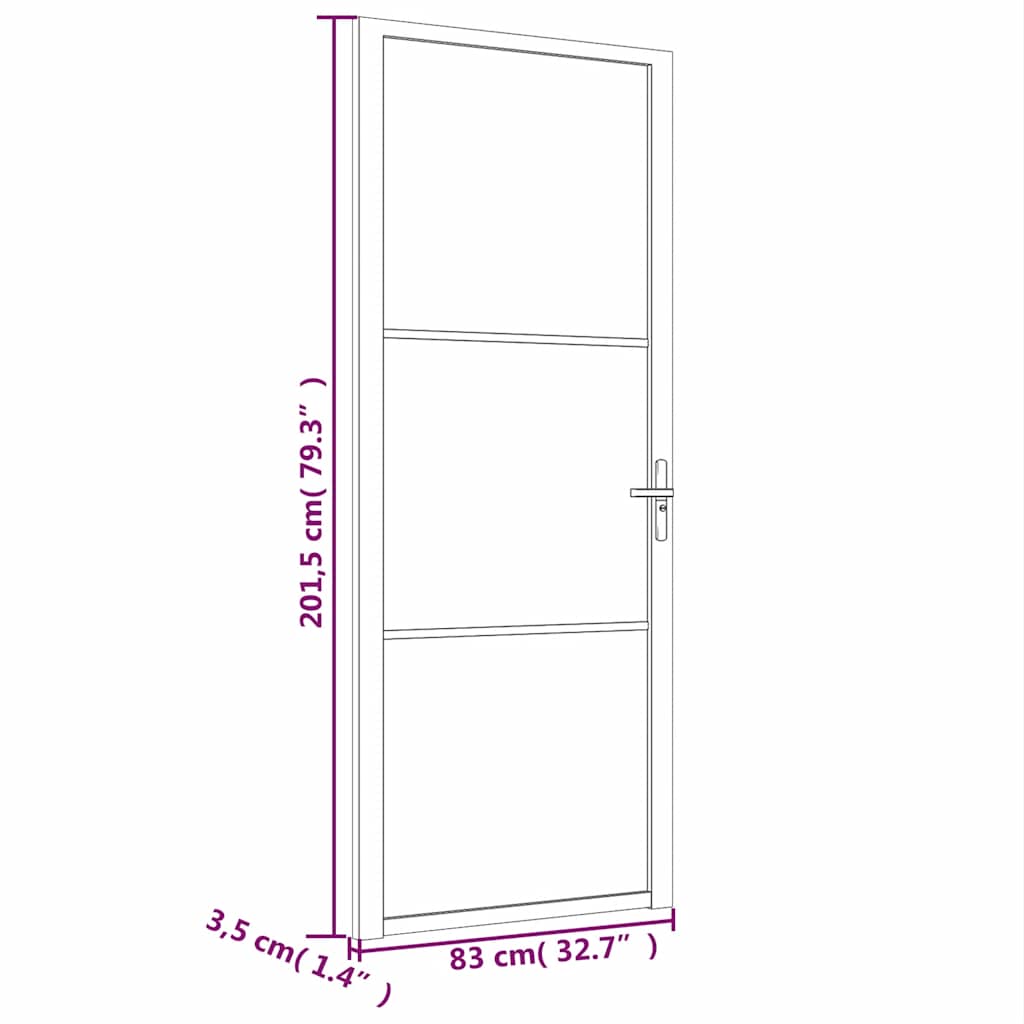 Interior Door 83x201.5 cm White Toughened Glass and Aluminium