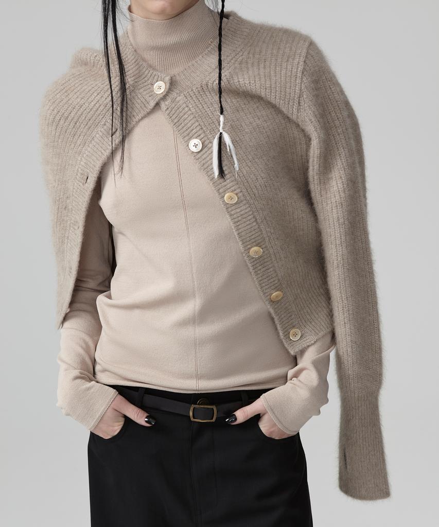EAN JO Viscose Turtleneck Sheer Knit Top (Sand Beige)