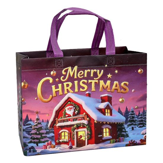 Рождественская сумка-тоут с ручками Нетканые подарочные пакеты Большие многоразовые Рождественские пакеты для покупок к Рождеству