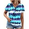 Large Size Women's Casual V-neck T-shirt, Short Sleeved T-shirt, Fashionable Pattern Printed Tie Dye Tunics