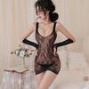 Sexy Ladies Body Stockings Hollow Out Flowers Jacquard Fishing Net Mini Dress and Gloves Strapless Sexy Dress Clubwear