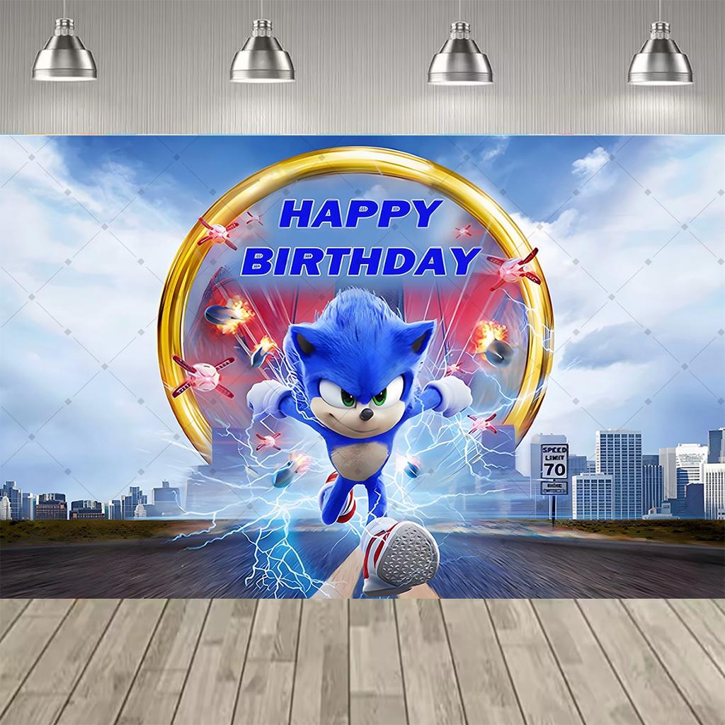 Cartoon Blue Hedgehog Photo Party Decorations Background Kids Birthday Party Cake Table Wall Decor Photo Backdrop Booth Props