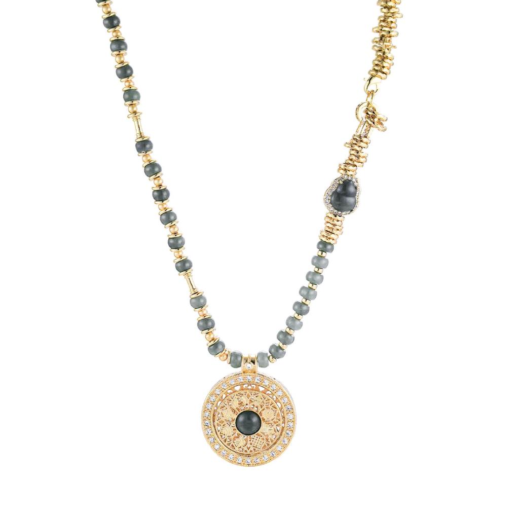 Jade Stone Large Compass Necklace - Vintage Luxurious Pendant