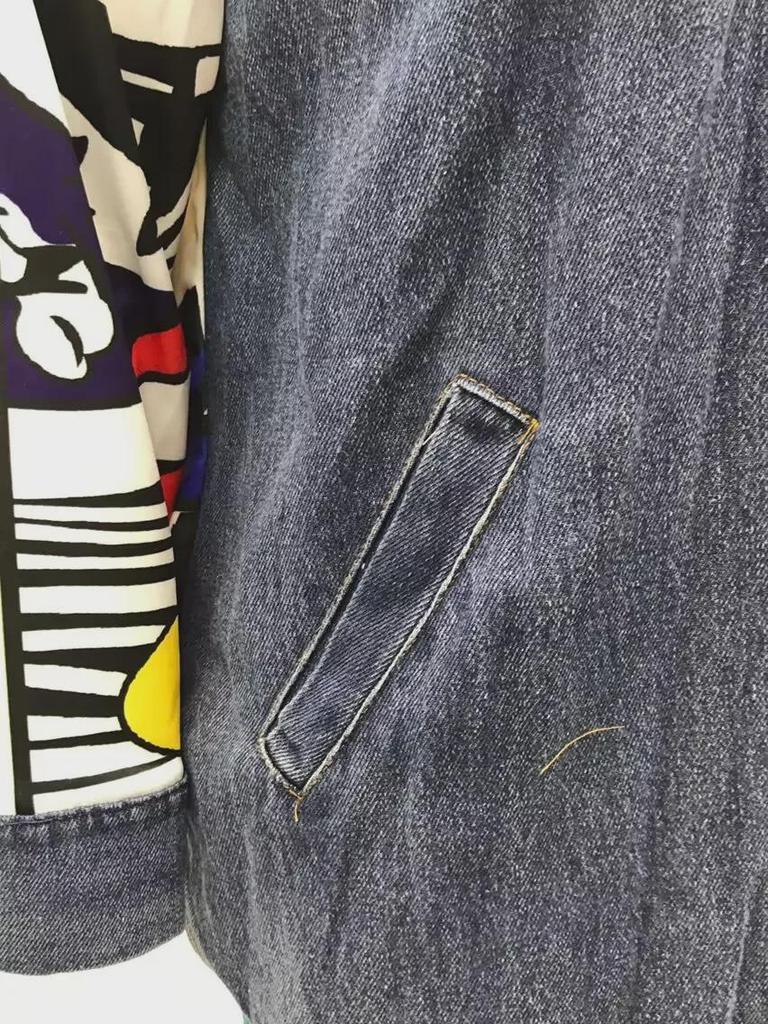 2025 Женская джинсовая ветровка с абстрактным узором - Креативное сращивание, свободная стираная куртка