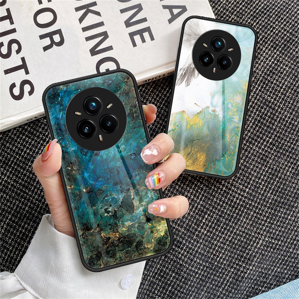 Чехол для Realme 14 Pro+ 5G с мраморным узором, защитная крышка для телефона из закаленного стекла+ПК+ТПУ