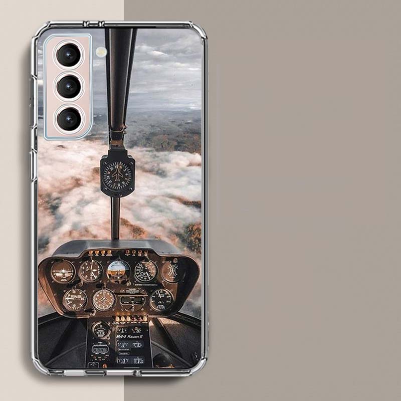 Deluxe Helicopter Fighter Cockpit Phone Case For Samsung Galaxy S25 Edge S24 S23 FE S21 S20 S10 Plus S22 S26 Ultra Cover Clear C