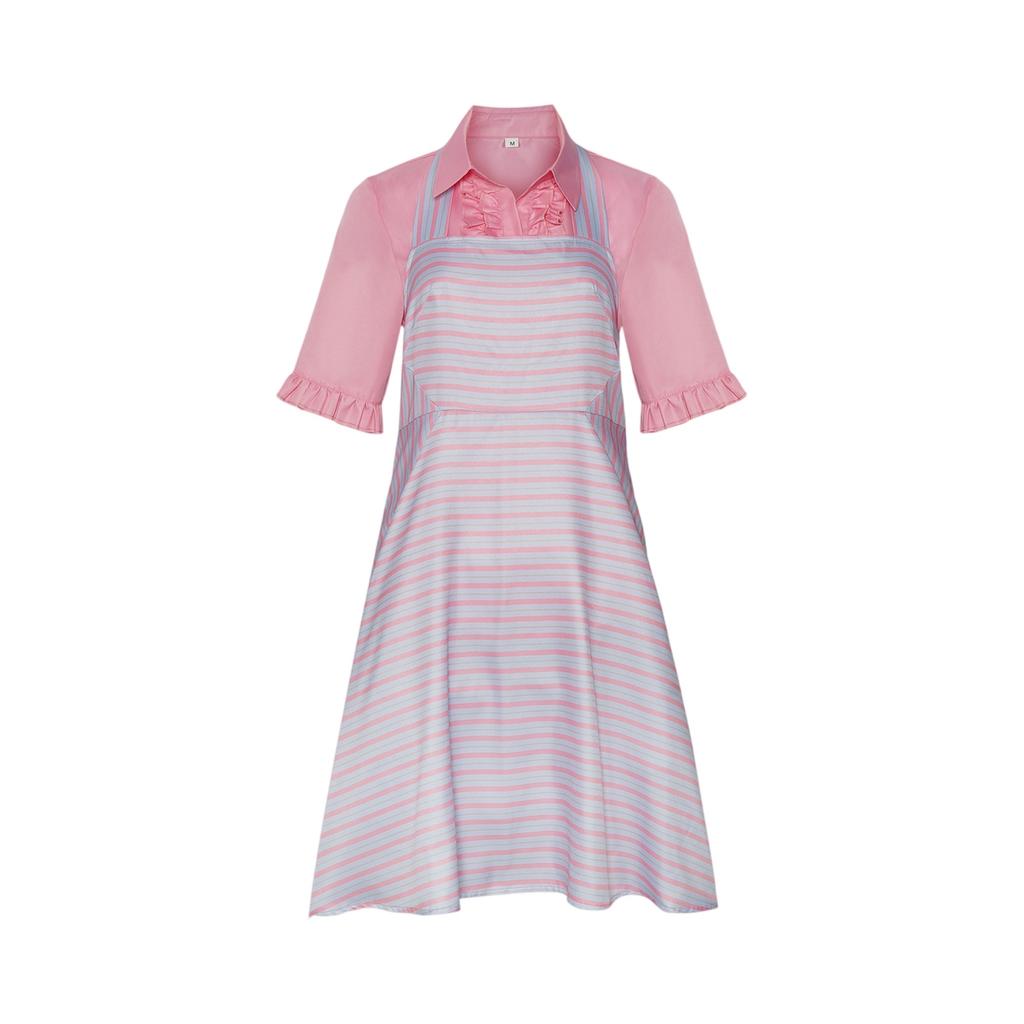 Cosplay Women's Striped Sleeveless Dress + Solid-Color Short-Sleeve Top