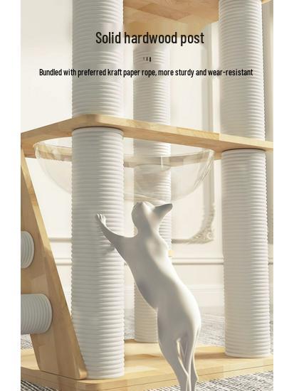 Дерево для кошек из массива дуба с настенной кроватью-капсулой