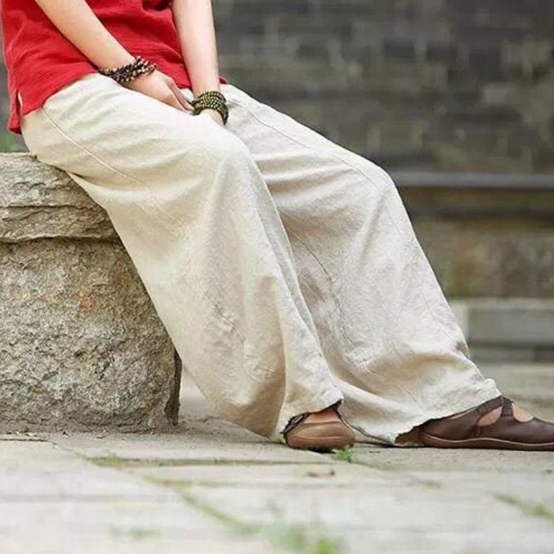 Японские свободные повседневные шаровары из хлопка и льна на весну и осень больших размеров для женщин