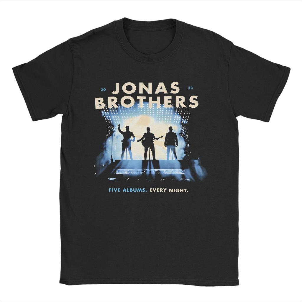 Funny Jonas Brothers Five Albums TShirt for Men Crewneck 100 Cotton T Shirts Short Sleeve Tee Shirt Plus Size Clothing