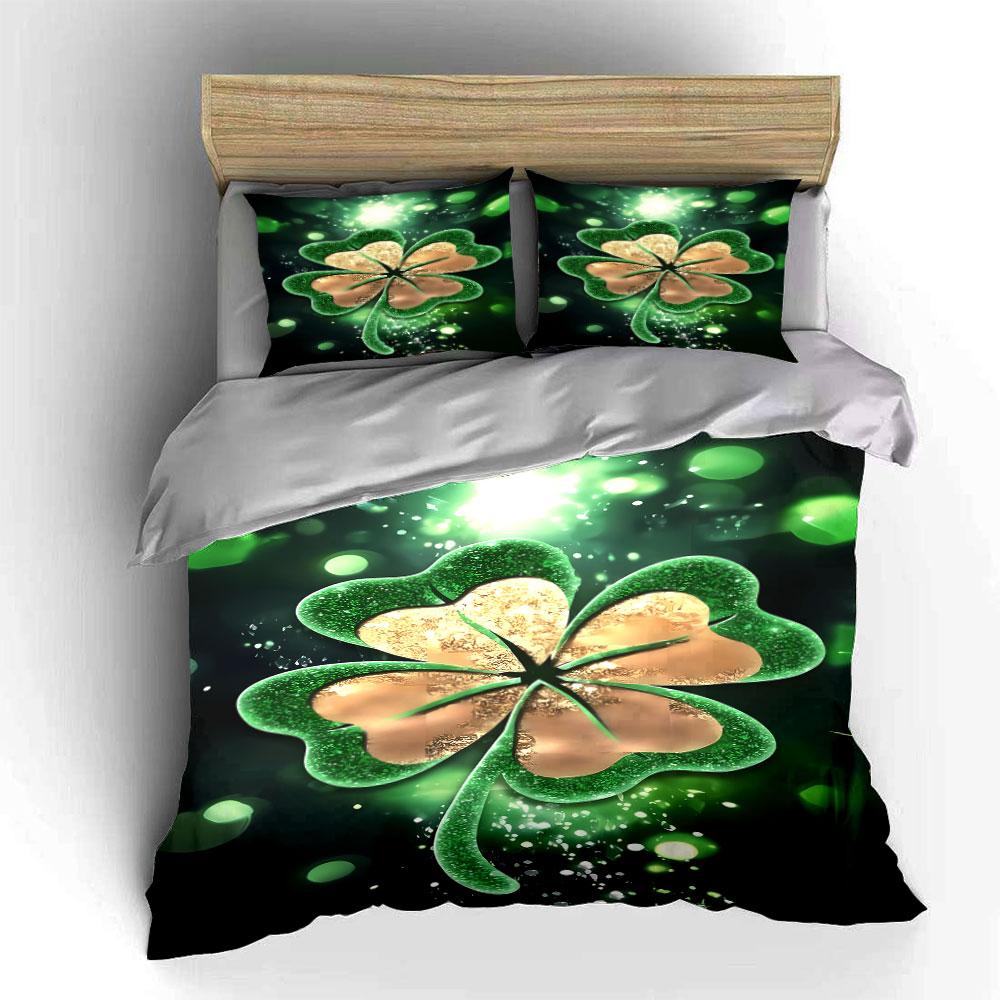 Green and gold clover. Bedding sets Duvet cover sets Duvet covers Pillowcases(1 * Duvet Cover 2 * Pillowcases without duvet insert)