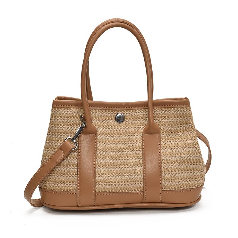 New Fashionable Straw Handbag Spring Contrasting Color Fashionable Shoulder Bag Simple Woven Messenger Bag