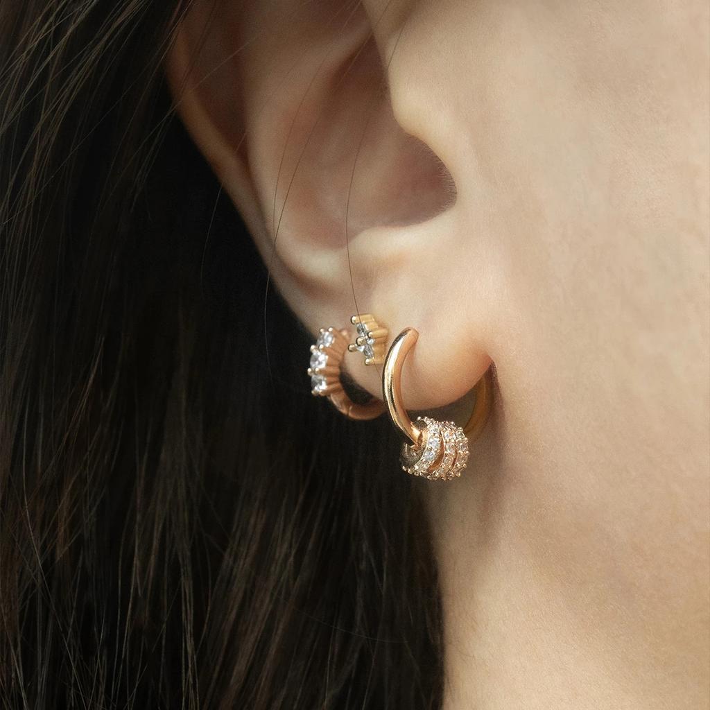 New Trendy Small Round Stainless Steel Hoop Earrings with Zircon Stone Triple Band Pendant Earrings Ear Buckle Huggies Zircon