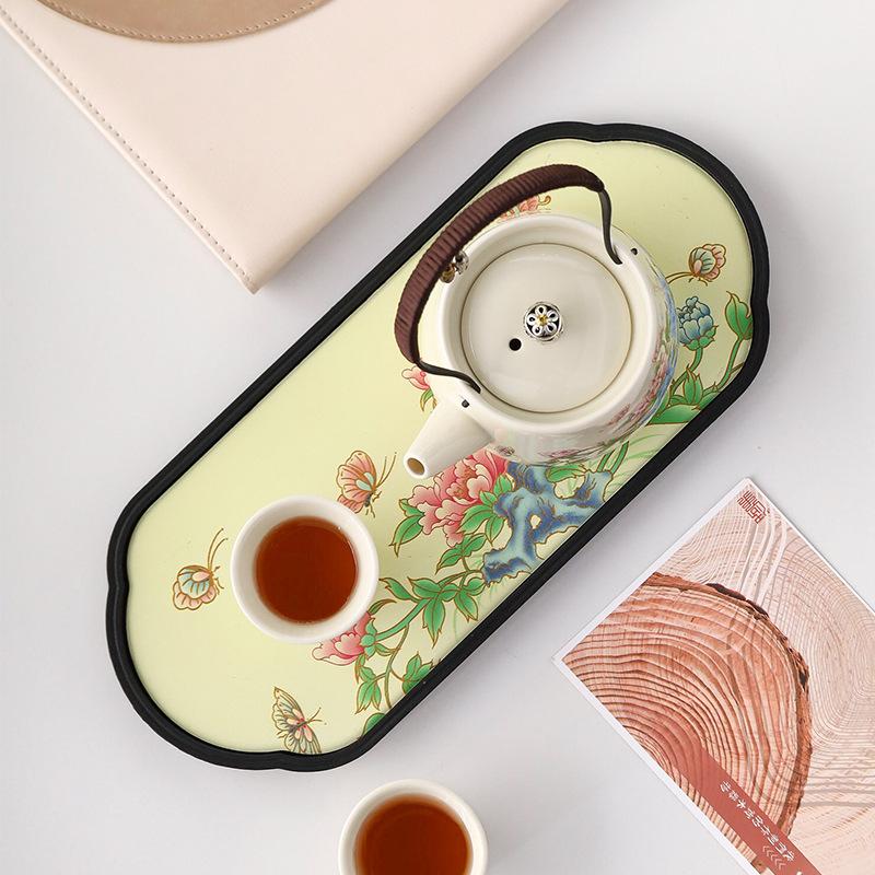 Creative Guochao Absorbent Kung Fu Tea Set Household Small and Medium Tray Tea Tray Quick Drying Water Storage Chinese Tea Quick Drying