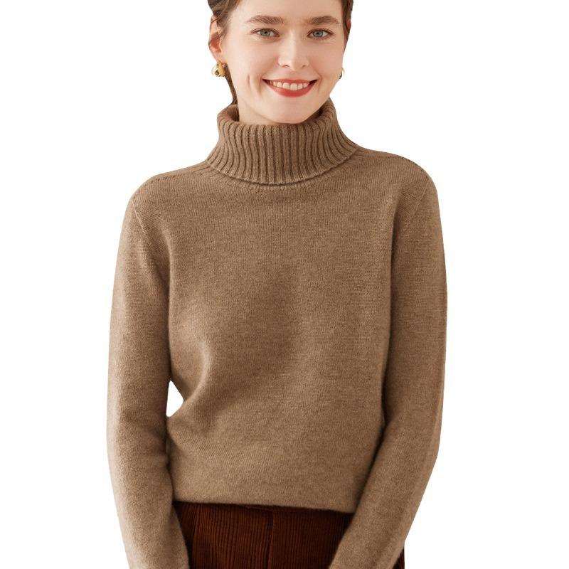 Thickened Turtleneck Cashmere Sweater for Women In Autumn and Winter Saddle Shoulder Sweater Solid Color Warm Bottomed Wool Sweater